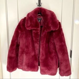Maroon Red Faux Fur Jacket